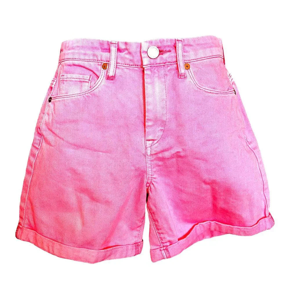 BlankNYC Pink Over Dye Denim Short Size 24 Mom Cuffed Wide Leg Baggy $78 NEW